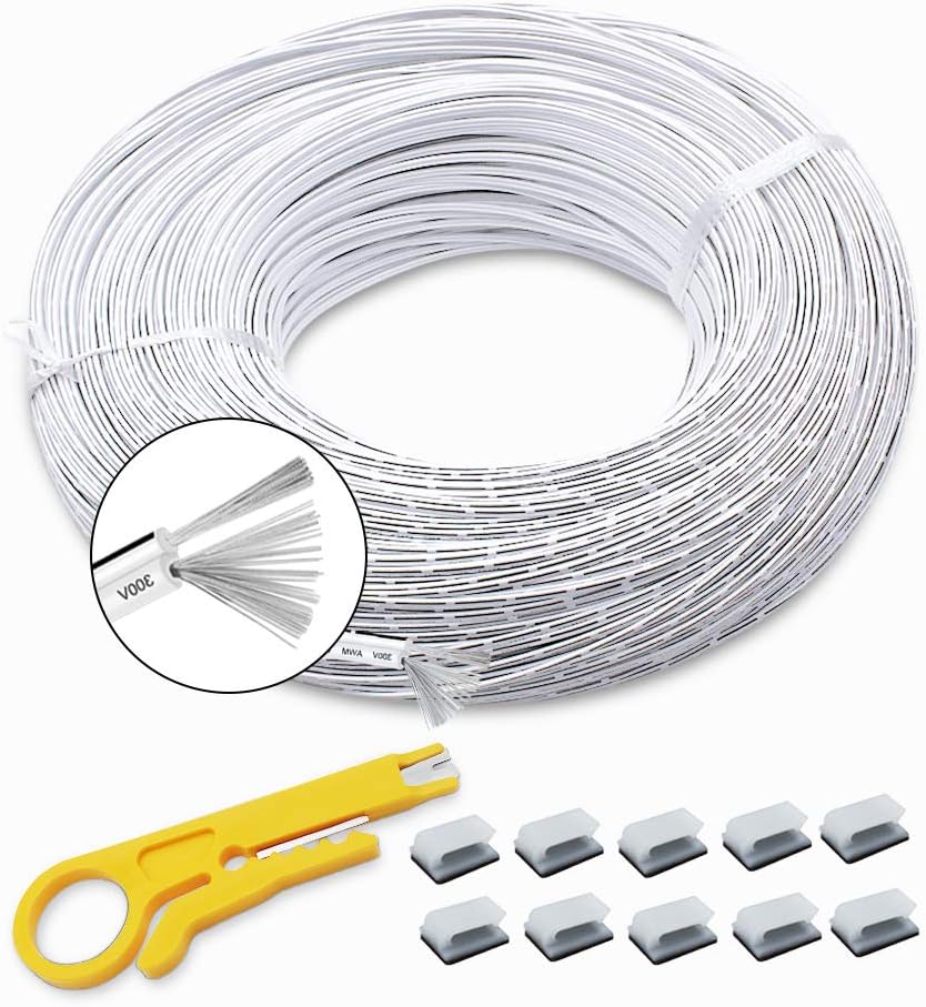 White-Jacketed 22 AWG Hookup Wire 66ft Stranded Electrical Wire, PVC Insulated 2 Conductor Wire, 22 Gauge Low Voltage Tinned Copper Electric Cable for Home, LED Light, Lamp with 10 Wire Connectors