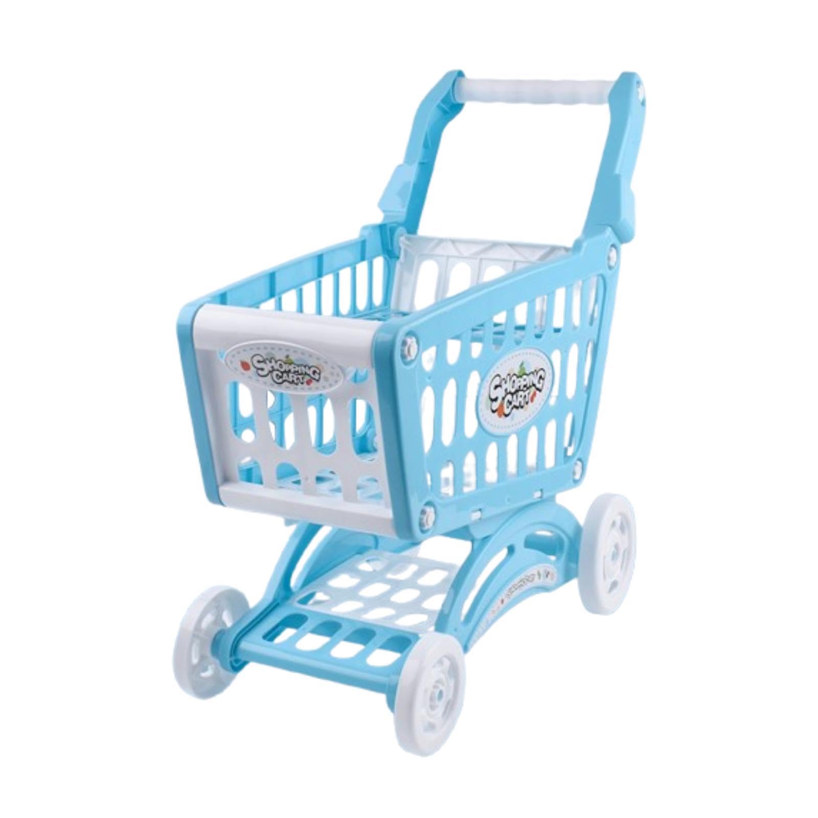Carrito de Compras para Niños Juguete Carrito Supermercado Juego de Simulación Alimentación Interactiva Material PP Apto para Juegos de rol Educativos, Azul