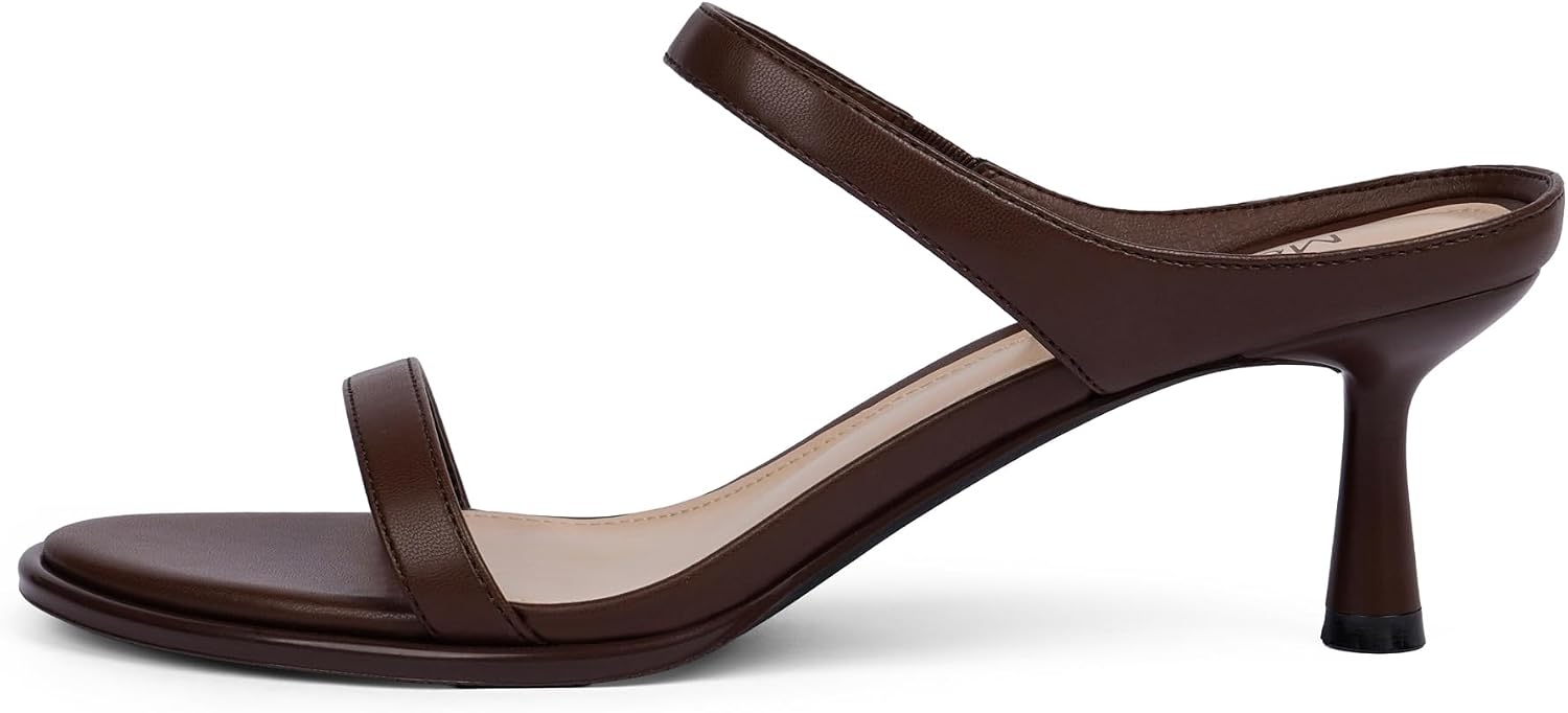 Modatope Two Strap Heeled Sandals for Women Kitten Heel Rounded Toe Heels Women Slip on Open Toe Sandals