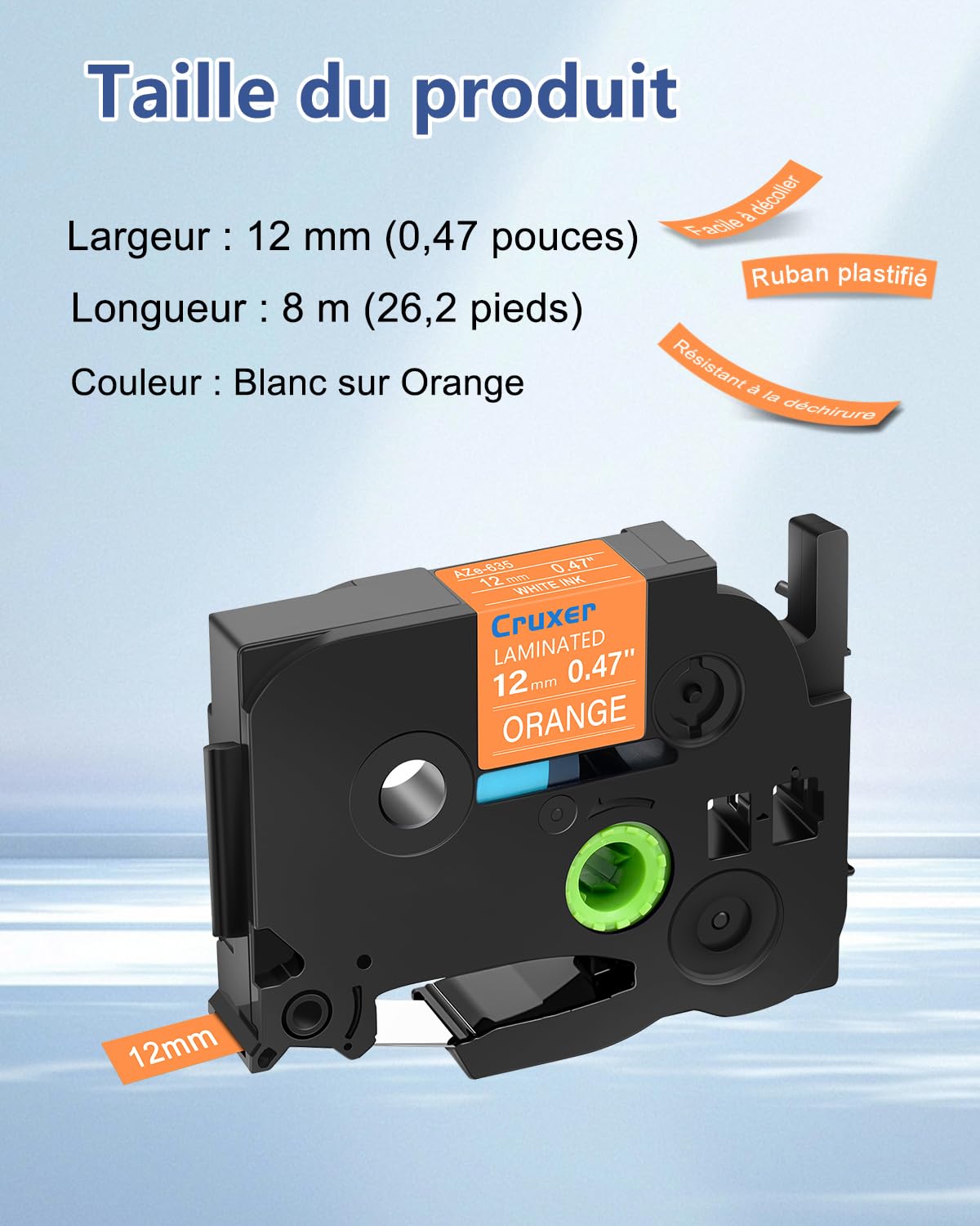 Cruxer Lot de 20 Compatible TZE-635 pour P-touch Blanc sur Orange 12 mm
