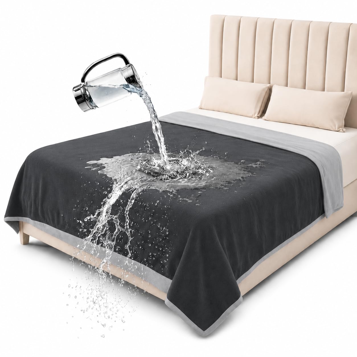 Manta impermeable King, a prueba de derrames y manchas, sin desorden (gris luna y gris estrellado, 90 x 108 pulgadas)