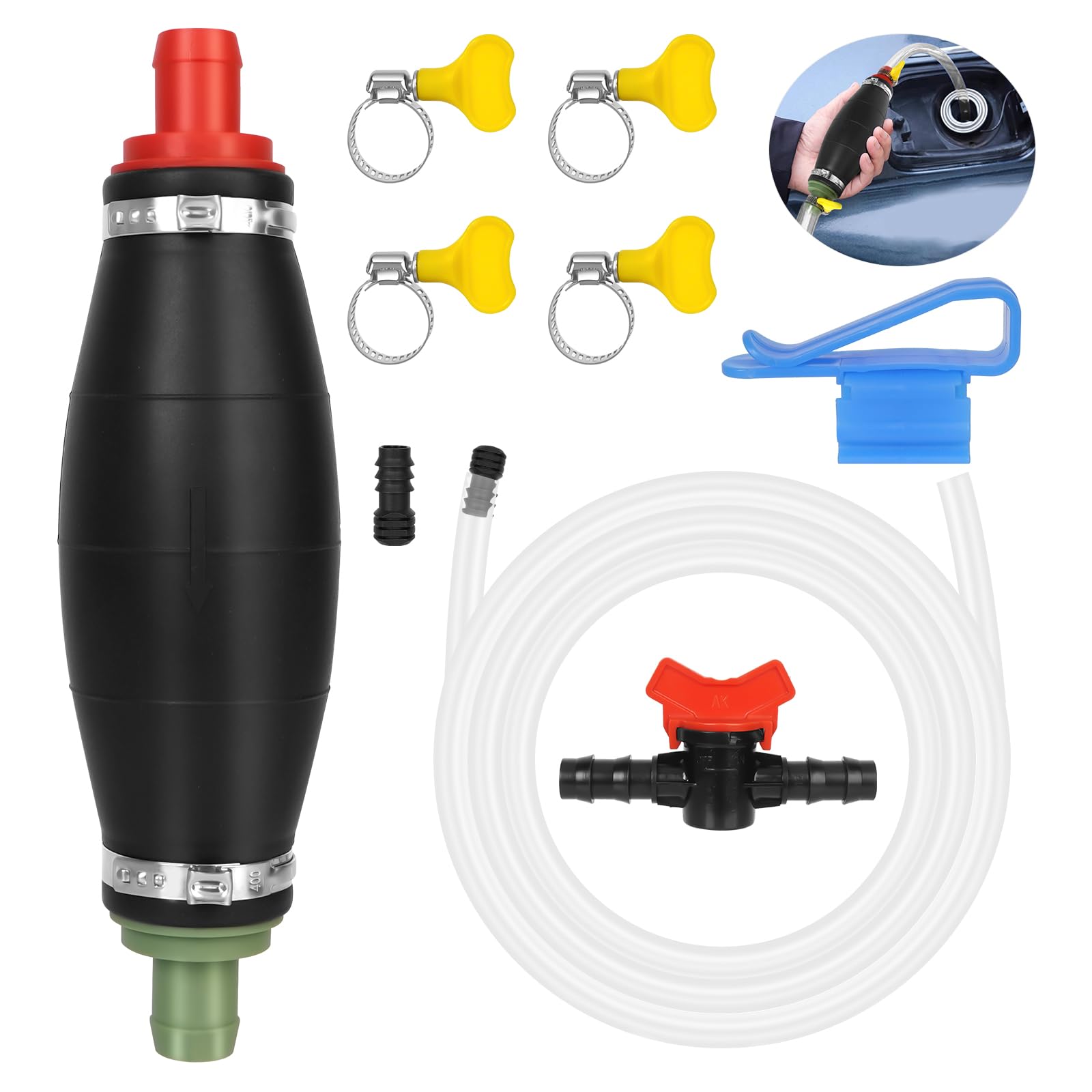 Handpumpe zum Umfüllen von Flüssigkeiten wie Benzin, XL Umfüllpumpe inkl. Flüssigkeitsregler und 2m Schlauch, Pumpe zum Umfüllen von Flüssigkeiten wie Wasser, Diesel, Benzin, Öl, mit Vakuumfunktion Auto & Motorrad
