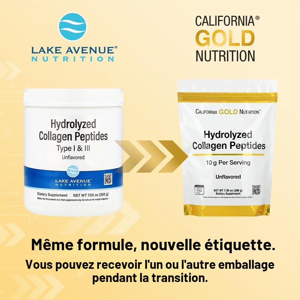 Peptides de collagène hydrolysés, type I et III, non aromatisés, 200 g Lake Avenue Nutrition