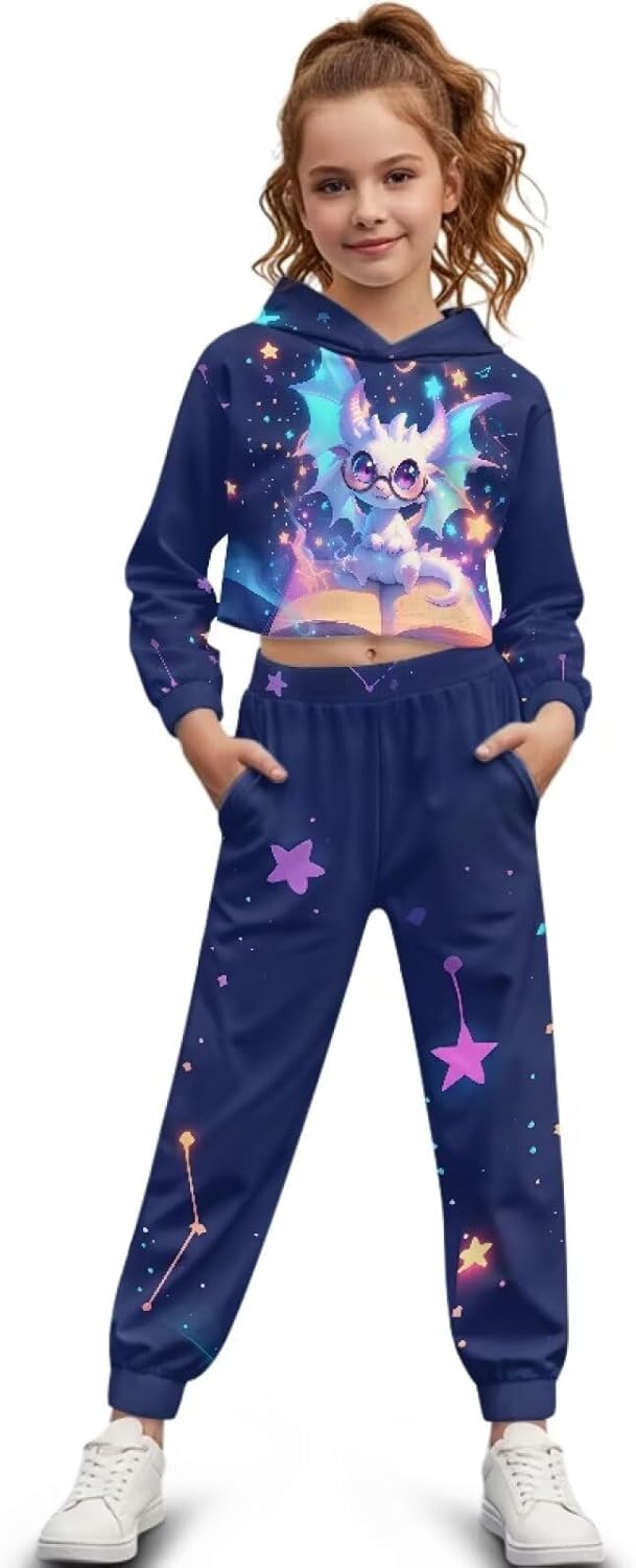 Girls Tracksuits 4-13 Warm 2Pcs Tracksuit Fall Winter Clothing for Girls Comfortable Long Sleeve Hoodie Sweatsuit