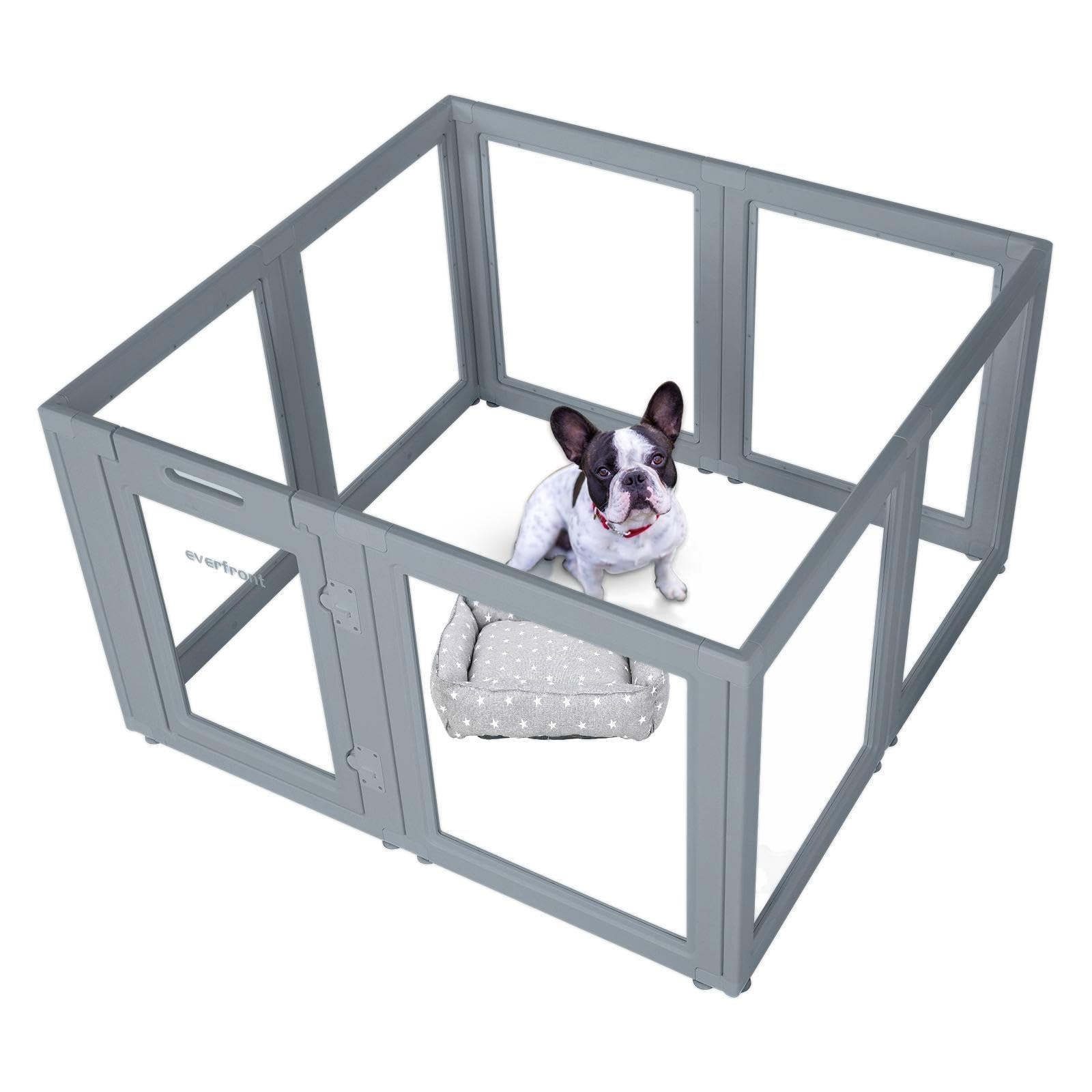 EVERFRONT Clear Acrylic Dog Playpen - Clear Dog Play Pen - Easy Assemble Acrylic Dog Playpen - Puppy Playpen, Cat Playpen, Small Animal Playpen, Dog Play Pen Indoors
