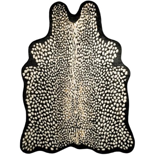 Leopard Print Rug for Living Room, Cheetah Rug 5.2x7 Faux Animal Print Skin Cheetah Area Rug for Bedroom Nursery Animal Fur Hide Irregular Shaped Rustic Antelope Black