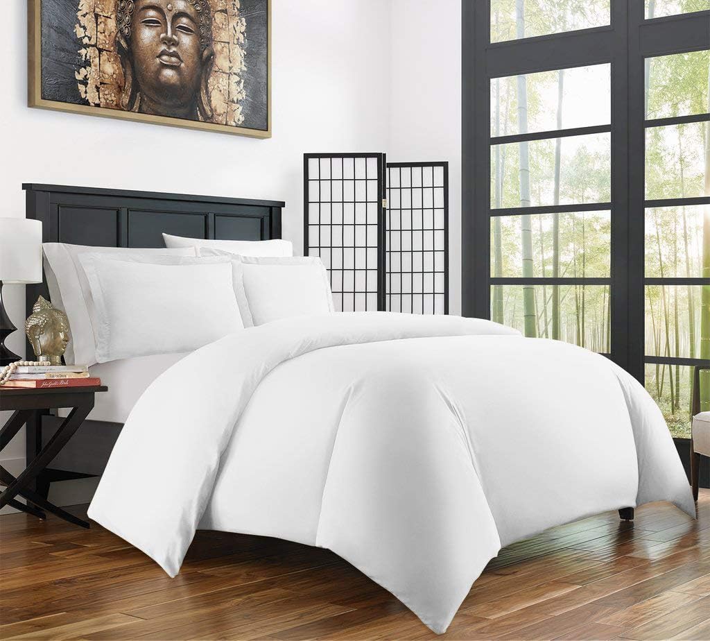 Duvet Cover Queen Size - Soft Breathable Cotton Queen Duvet Cover Set 3 Piece, Queen Size Duvet Covers with Zipper Closure, 1 Duvet Cover 90x90 inches and 2 Pillow Shams (White)