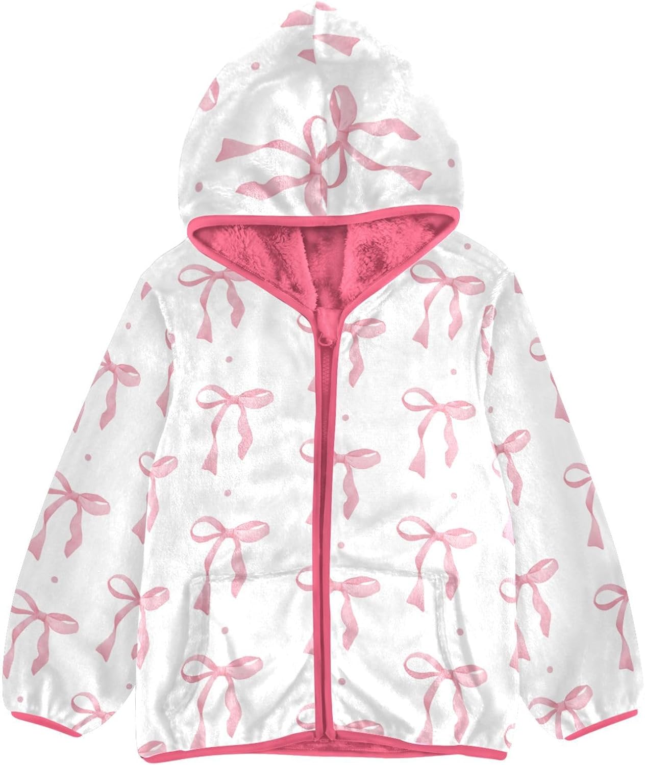 Girls Hoodie Outfit Pink Bow1 Zipper Sweatshirt Coat Fleece Jacket for Kids 3-10T