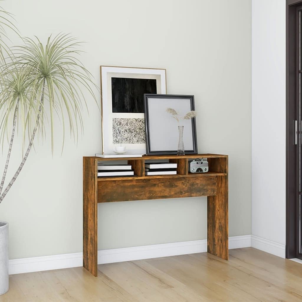 SXZenSpace Console Table Smoked Oak 105x30x80 cm Engineered Wood Slim Hallway Side with Smooth Surface for Living Room Corridor Bedroom