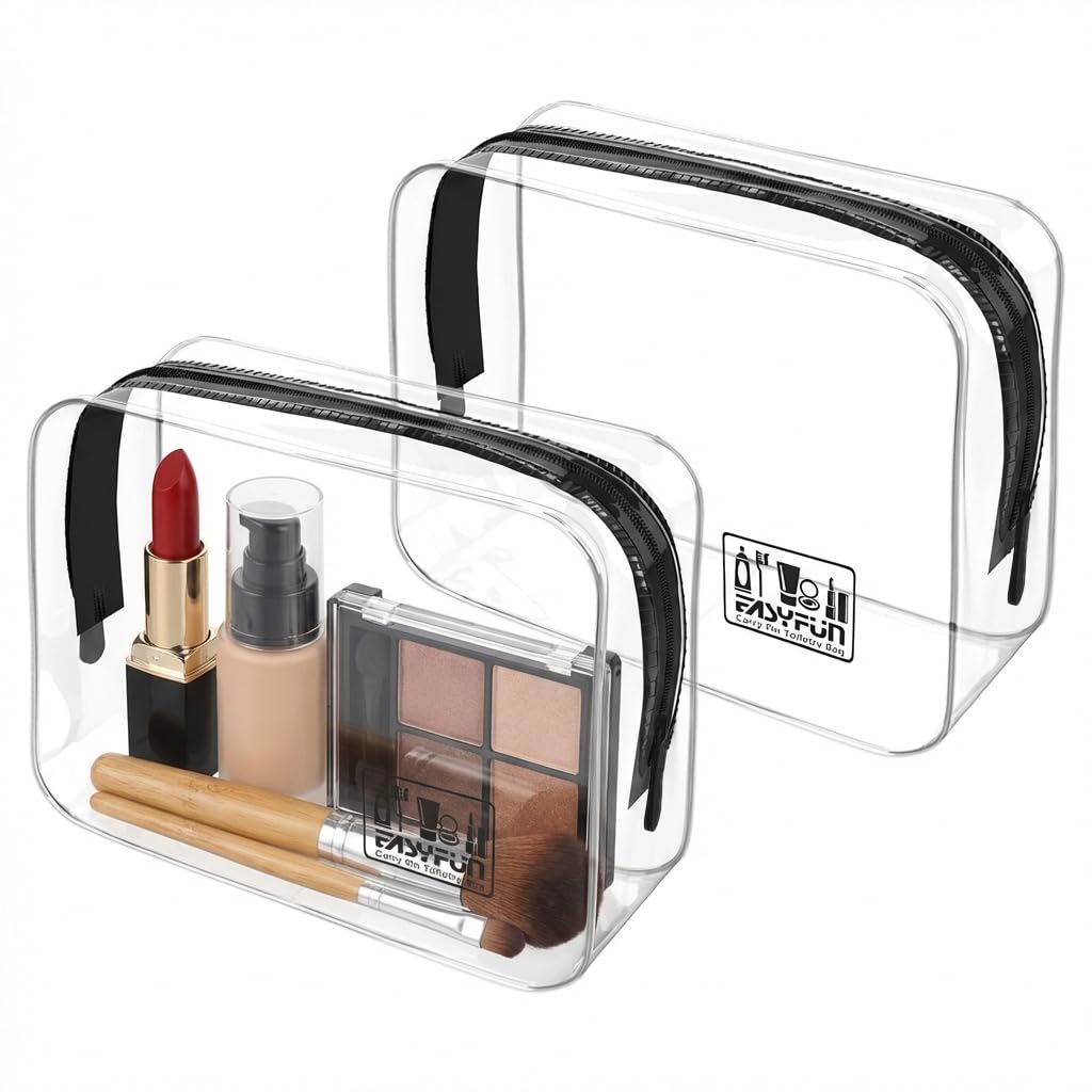 EASYFUN Toiletry Bag 2pcs TSA Approved Travel Clear Toiletry Bag for Men and Women Travel Accessories Quart Size Toiletries Cosmetic Pouch Makeup Bags