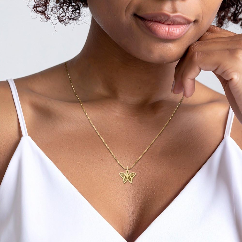IceCarats 10K Solid Yellow Gold Filigree Small Butterfly Pendant Necklace 18mm 3/4 inch Polished for her