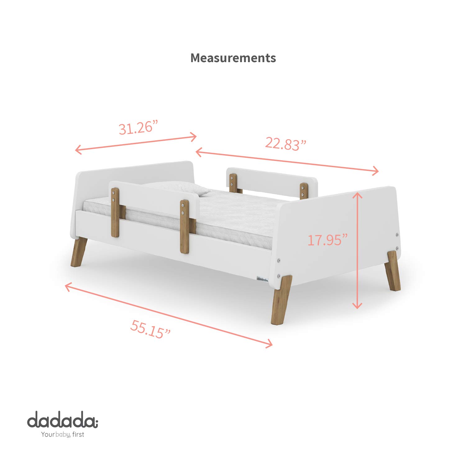Buy Dadada Muse Toddler Bed With Removable Rails Toddler And Kids Bed Set Fits Standard Crib Mattress Holds Up To 50 Lbs Modern Easy To Assemble 55 15x 31 26x17 95 In White Natural
