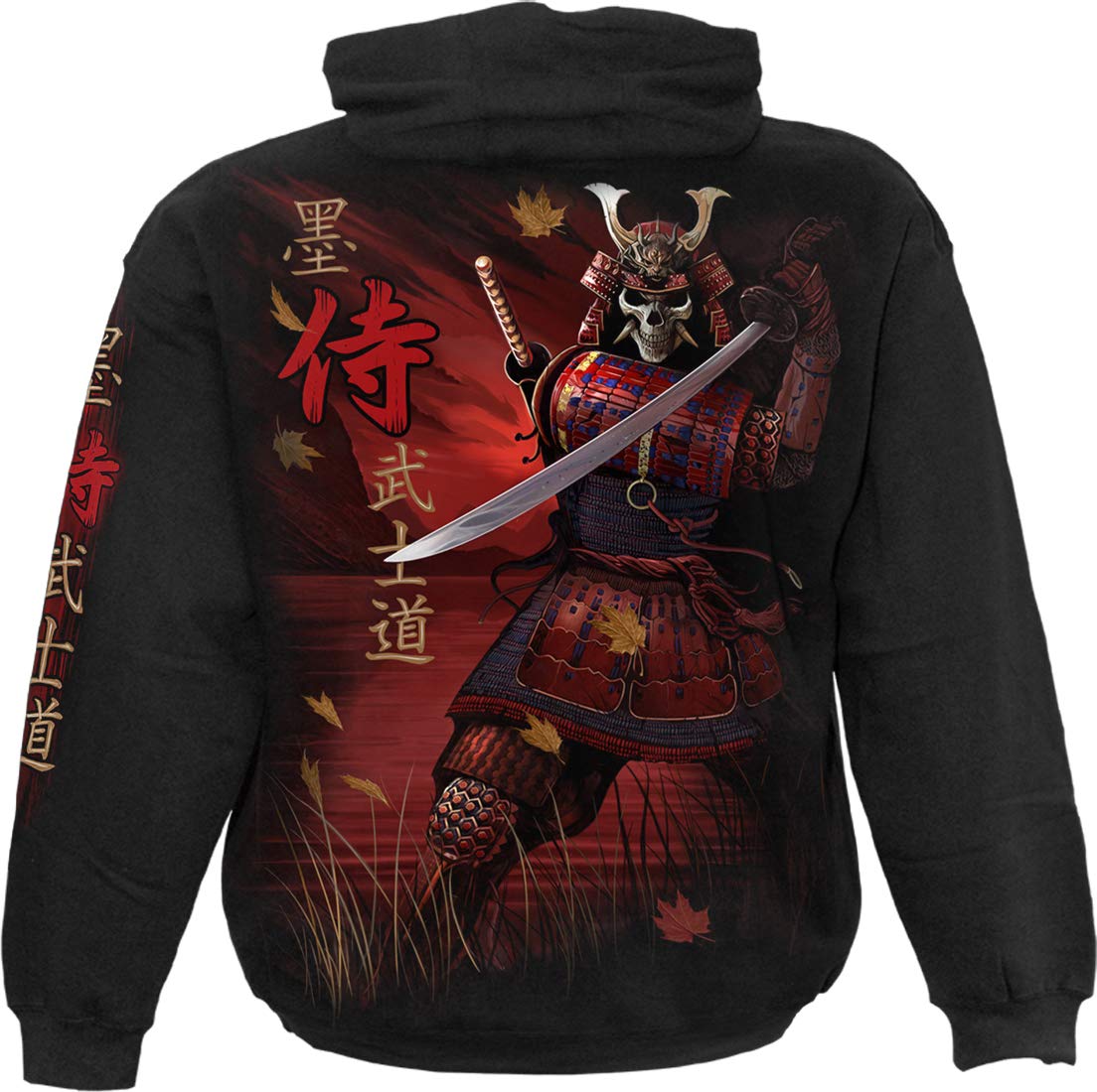 Spiral Samurai Uomo Felpa con Cappuccio Nero 100% Cotone Regular