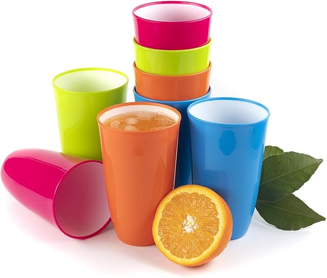 Maxi Nature Plastic Cups Set of 8 (650 ml) - Microwave, Dishwasher & Freezer Safe Glasses - Unbreakable, Lightweight, Durable Plastic Drinking Cups - Use for Juices, Water, & More