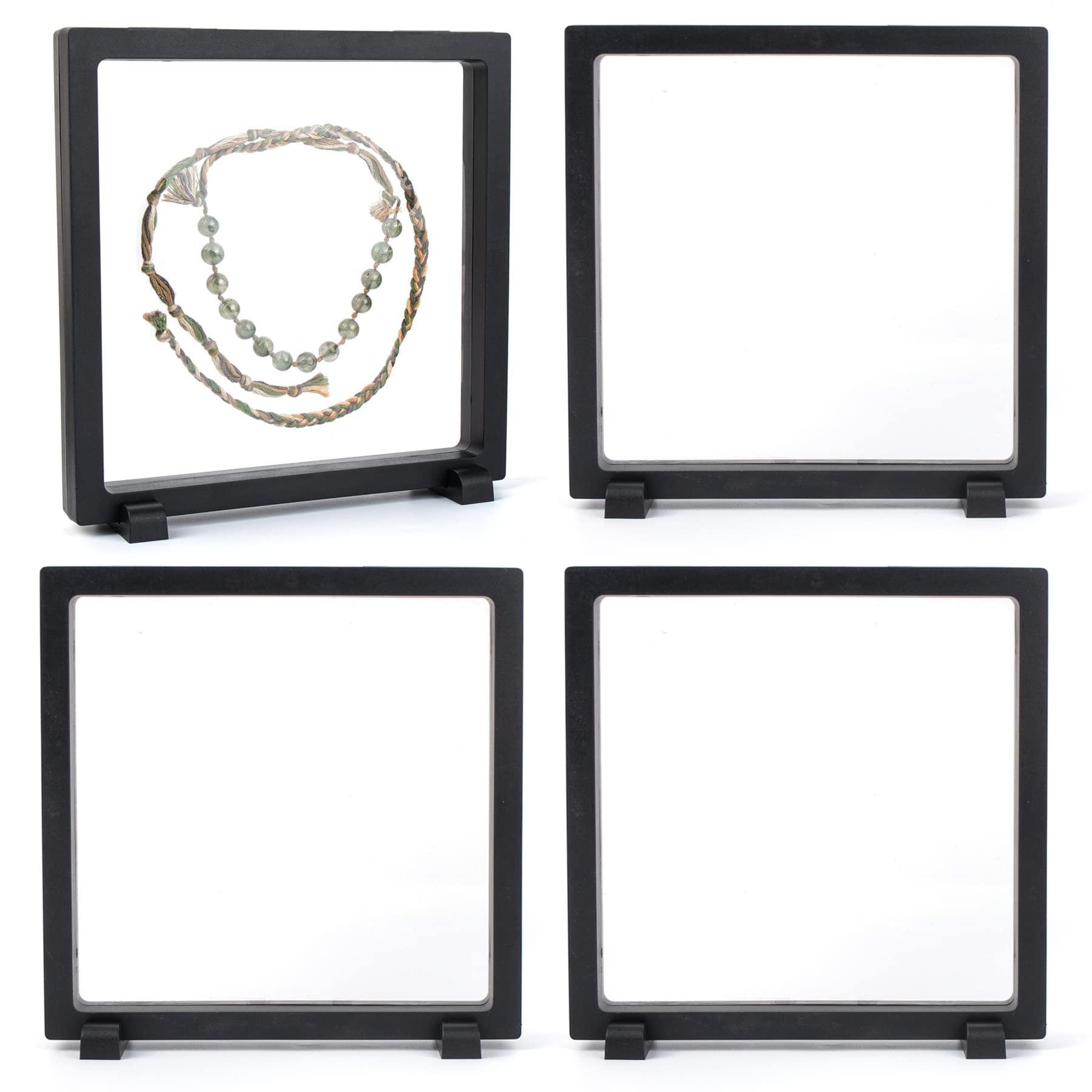 Framendino, 4 Pack Black 3D Floating Frame Display Case 7 x 7 x 0.8 Holder Stands Jewelry Storage Box for AA Medallion Shells Gems