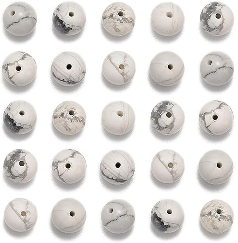 NCB - 200 cuentas sueltas de howlita blanca natural de 0.15 pulgadas (4 mm) para joyería, cuentas redondas con espaciador y cordón elástico de