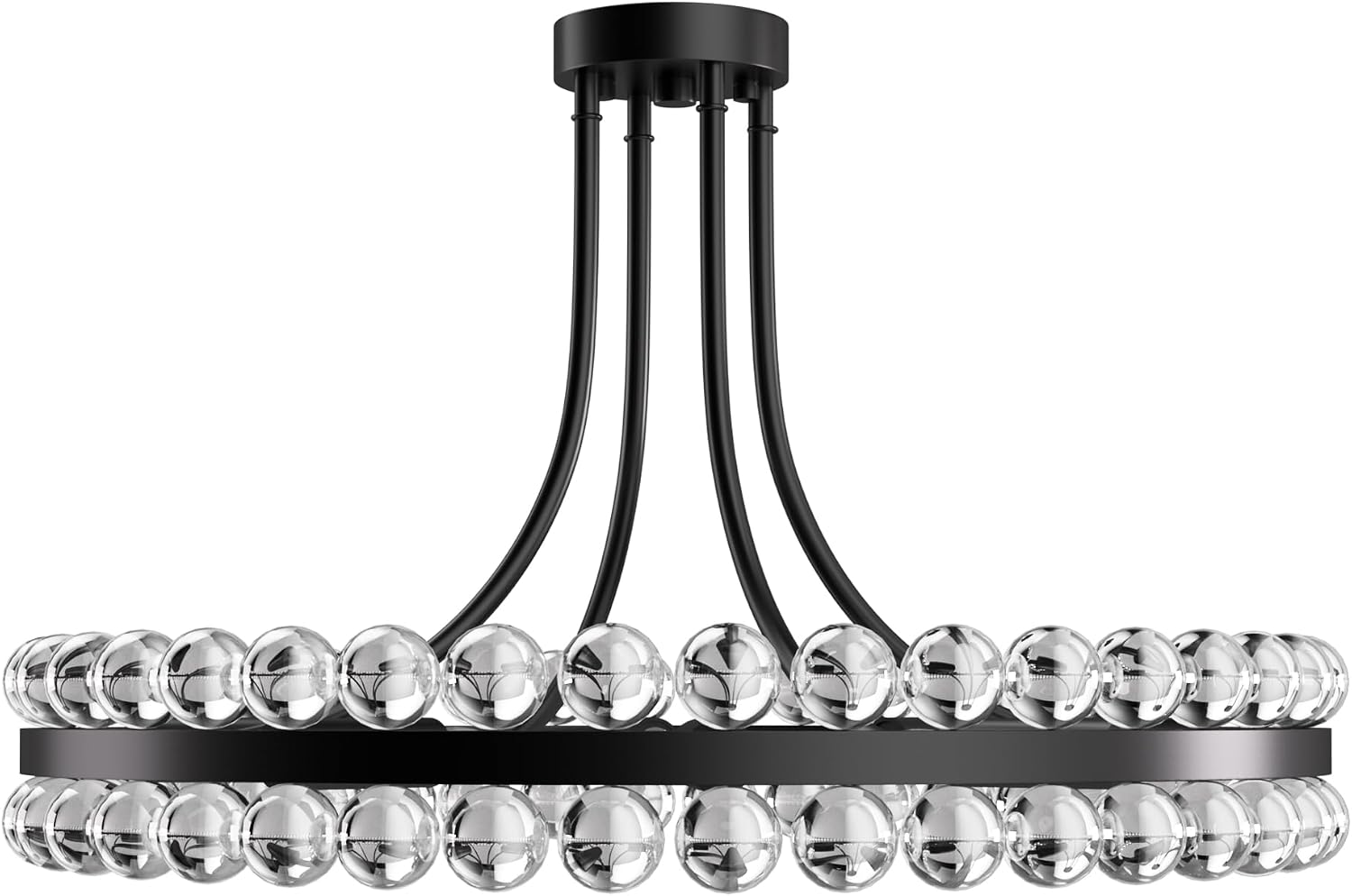 Maxax 24" Black Ceiling Light, 8 Light Modern Flush Mount Light Fixture for Bedroom, Mid Century Semi Chandelier Lamp with 2-Layer Crystal Globe for Dining Room, Living Room, Entryway, E12