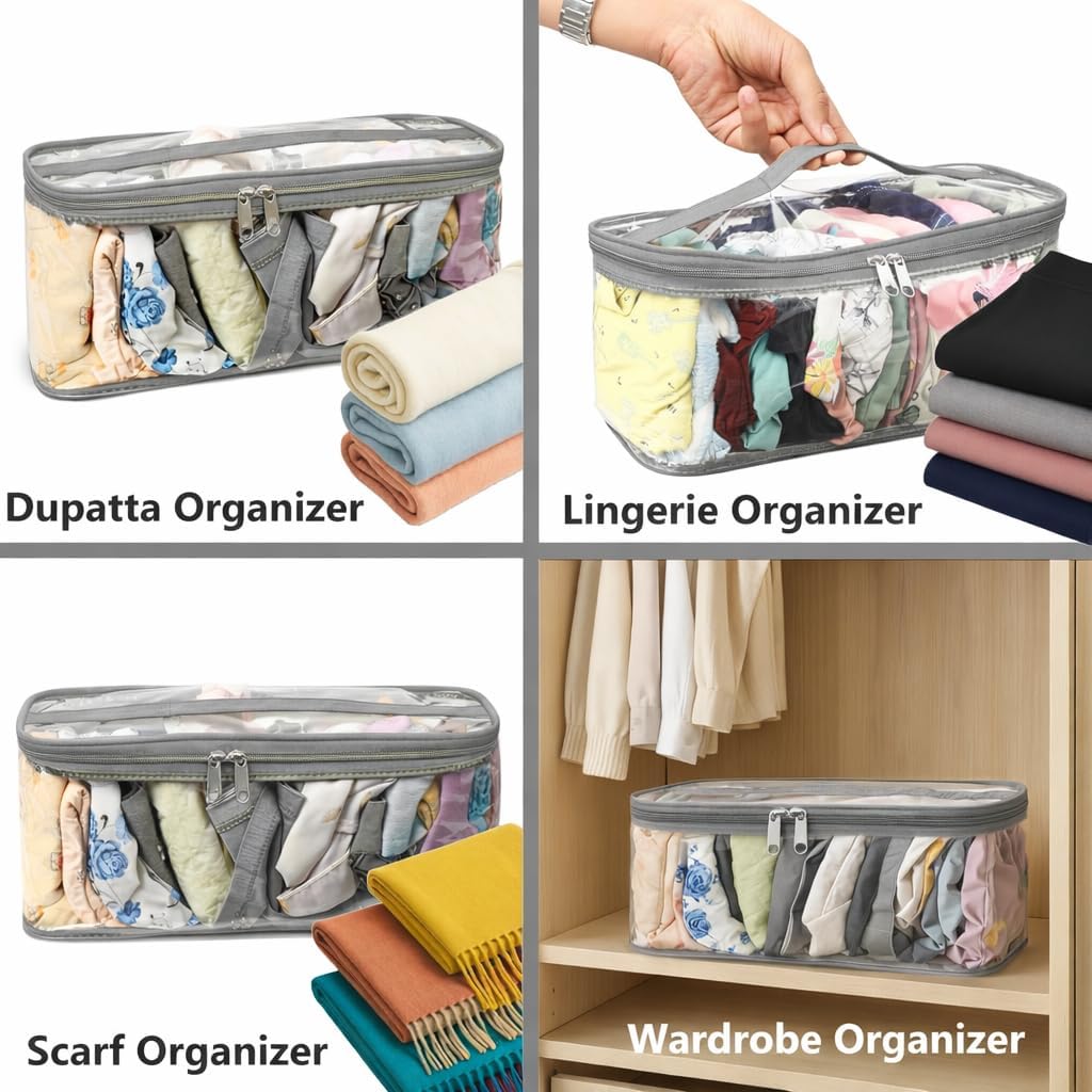 2 piece pvc Undergarment innerwear Organizer Bag for women Legging, Dupatta, Storage Pouch, Box for Travel Storage Bag for Wardrobe, Drawer, Clothes, Bra, Socks Organiser.