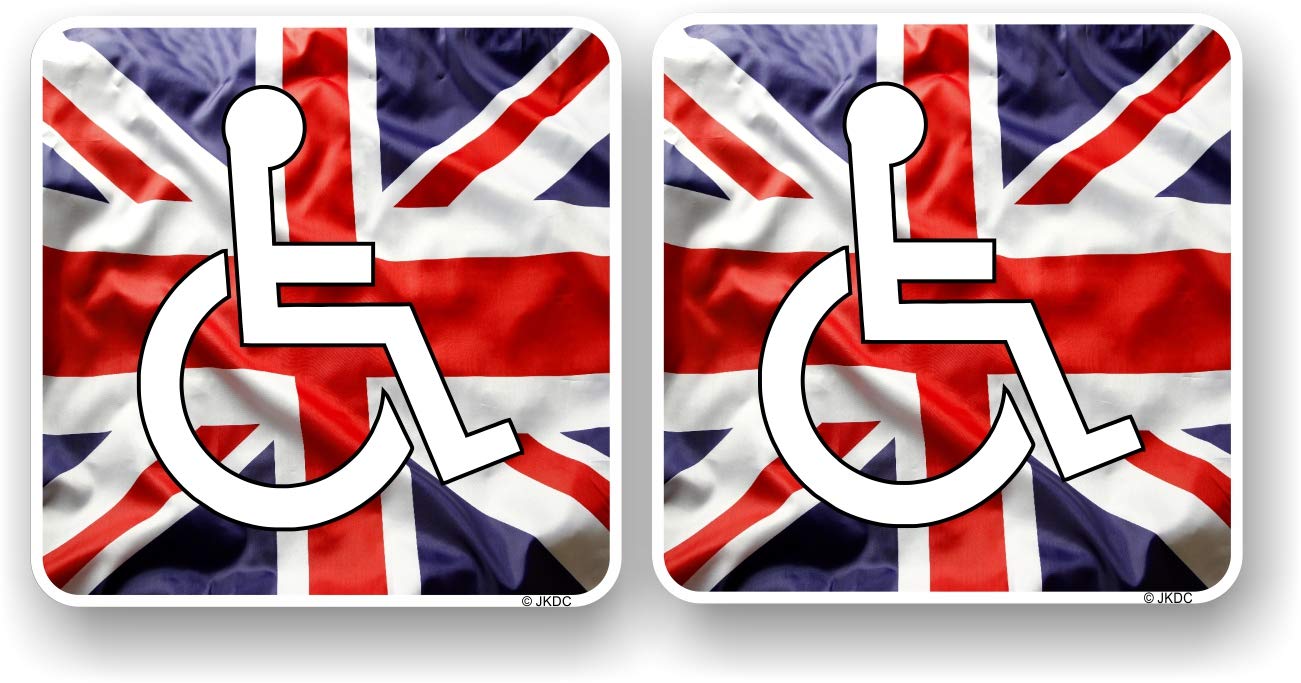 Pair of Funky Disabled Disability Badges With UK Union Jack British Flag Vinyl Car Sticker Decal 75x75mm Each