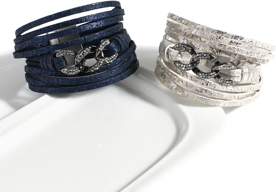 New 2026 Rhinestone Cuban Chain Charrm Leather Bracelet For Women Fashion Wrap Bracelet Bangle Rock Pumk Party Unisex Jewelry