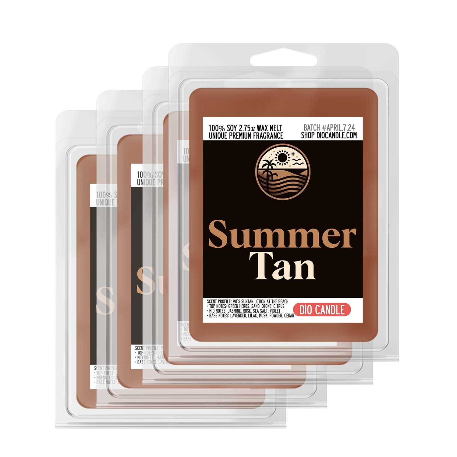 Summer Tan Sunscreen Scented Candle - Smells Like 90's Suntan Lotion at the Beach - 100% Naturally Vegan Soy and Premium Fragrance | Great Gift | Handmade in Denver, Colorado (4 Pack Wax Melts)