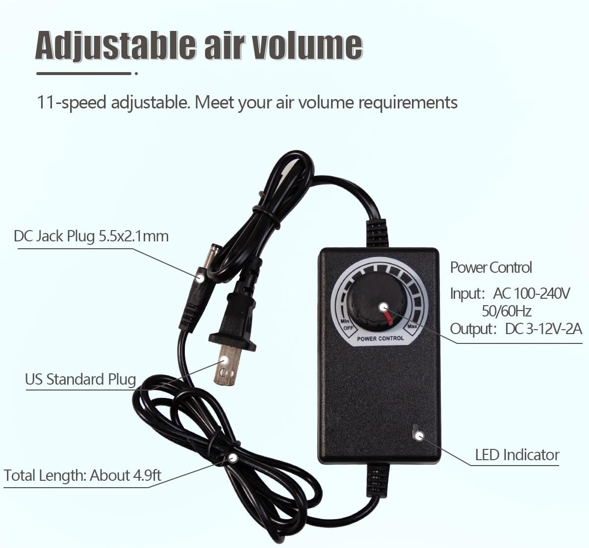 2.5 inch/60mm Inline Booster Duct Fan 14W with Variable Speed Controller Ventilation Cooling Exhaust Fan Low Noise Energy Efficient Blower Can Fan for 3D Printer Bathroom Kitchen (Adjustable Speed)