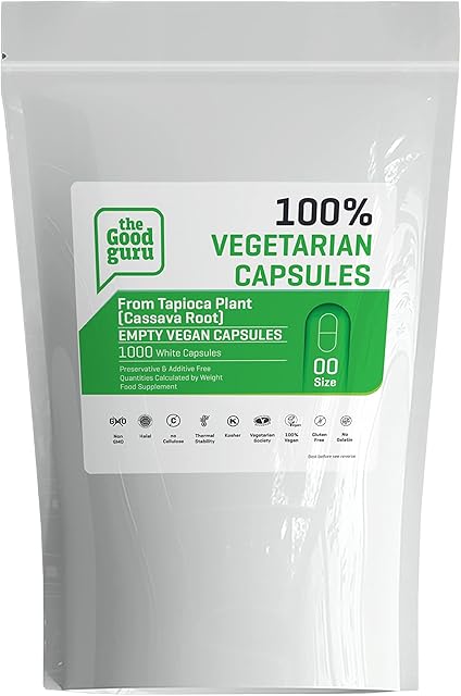 Vegetarian Empty Capsules | 1000 White Capsules | Vegan and Vegetarian Friendly - from Tapioca Plant | by The Good Guru