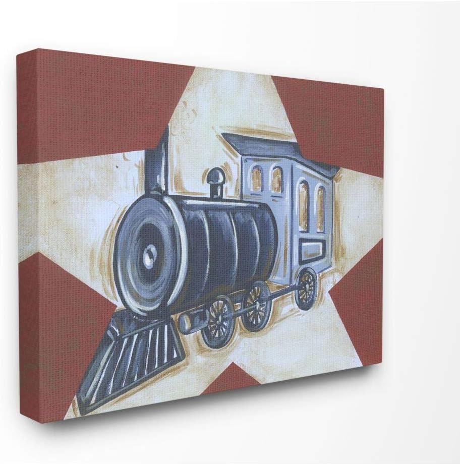 The Kids Room by Stupell Blue Train on White Star and Red Background Canvas Wall Art, 24x30, Multi-Color