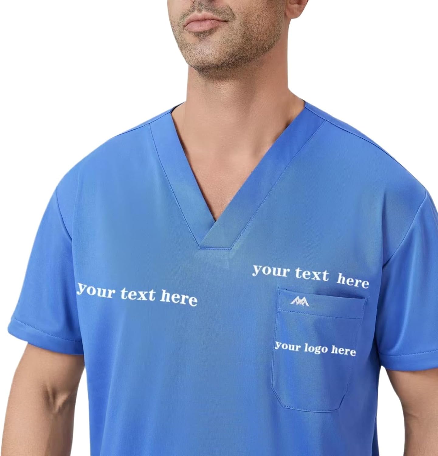 Custom Scrubs Set for Women and Men Nurse Uniform Customized Embroidered Logo Text, Knit Stretch V- Neck