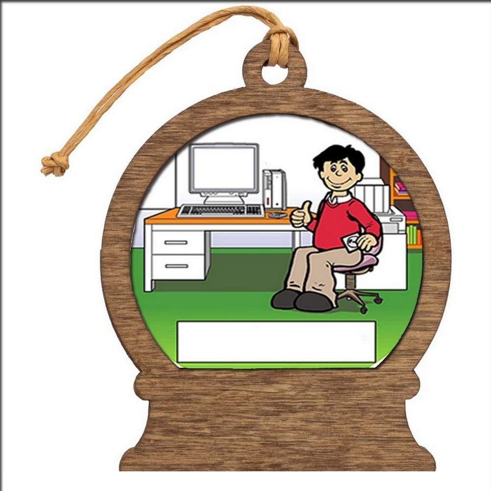 PrintedPerfection.com Personalized Computer Lover - Male Wooden Snow Globe Shaped Christmas Ornament