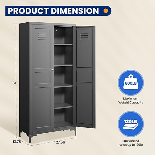 Miniatura 10 de MIIIKO Metal Locker with 2 Doors, Metal Storage Sideboard Accent Cabinets for Kitchen, Pantry, Home Office and Garage