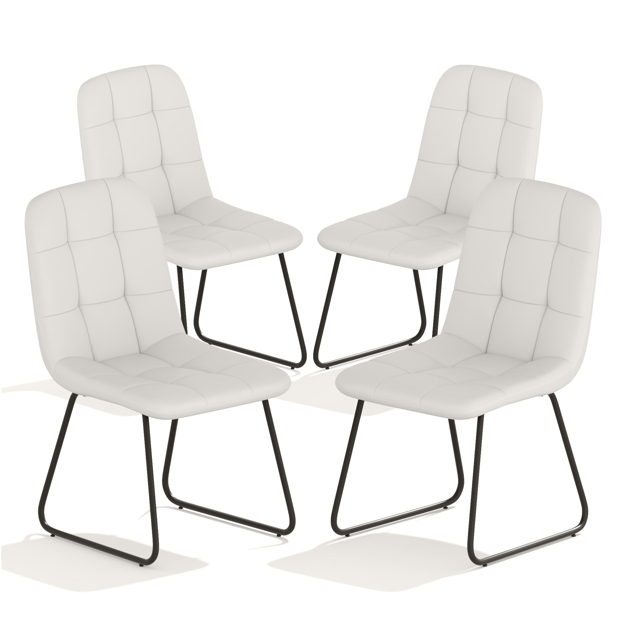 HIPIHOM Faux Leather Dining Chairs Set of 4, Modern Upholstered Kitchen Chairs with Curved Backrest and Metal Legs, PU Leather Dining Room Chairs for