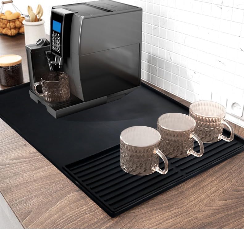Coffee Bar Mat for Countertop, Emptycolor Heat Resistant Non-Slip Silicone Coffee Maker Station Mat for Counter, Waterproof Espresso Machine Mat