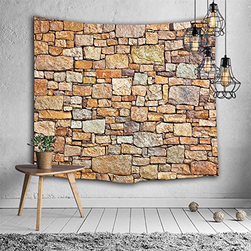 Sevendec Yellow Brick Tapestry Vintage Stone Wall Tapestry Countryside Tapestry Wall Hanging For Livingroom Bedroom Dorm Home Decor W90 X L71 #TOP1