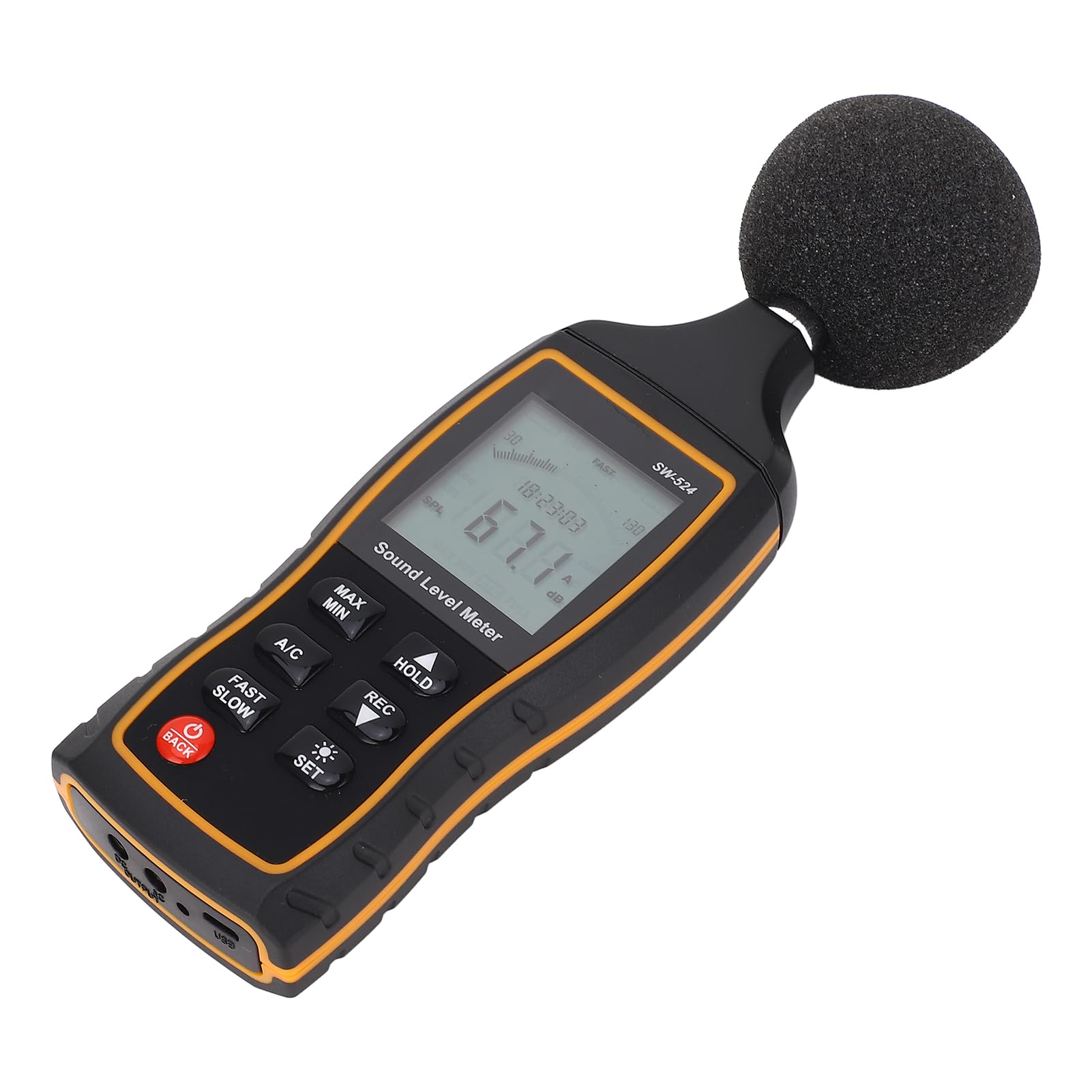 Sonómetro, comprobador digital de decibelios con salida dual CA/CC, monitor ruido portátil for medición ambiental