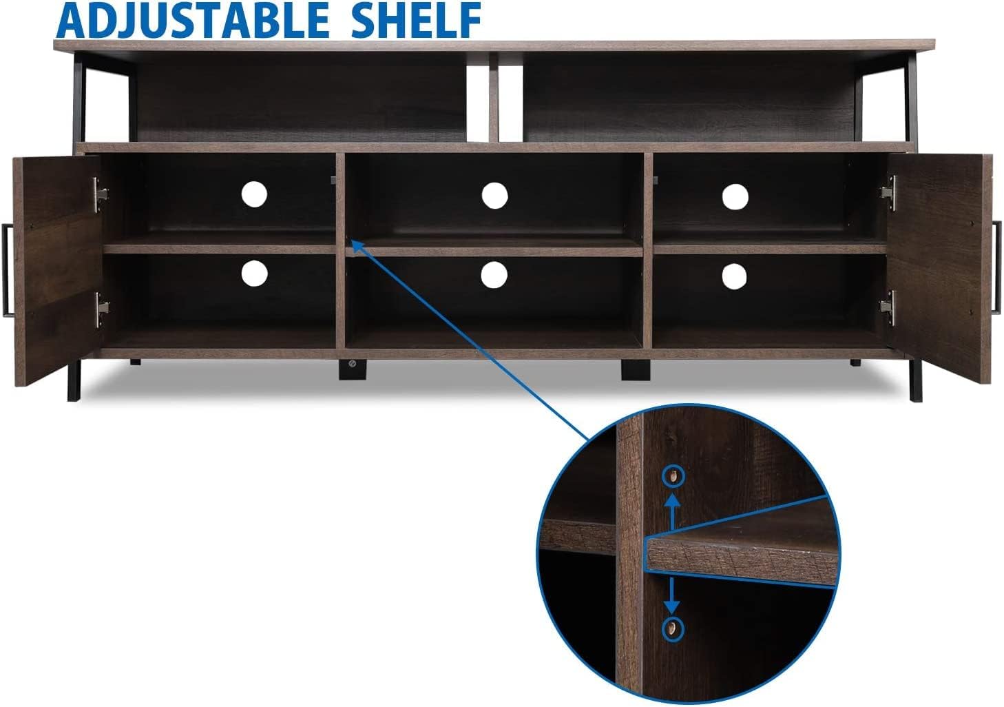 Caffoz Furniture Designs Wide Entertainment Center TV Media Stand with Two Doors and Storage Shelves | Sturdy | Easy Assembly | Wood Look Accent Furniture with Metal Frame (Smoky Oak)