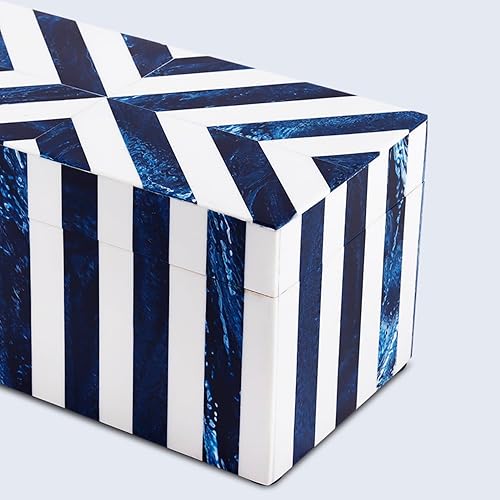 Miniatura 5 de Handicrafts Home Chevron Collection Caja decorativa organizadora y de almacenamiento multiusos para regalo, cheurón azul, 10 x 5 x 5 pulgadas