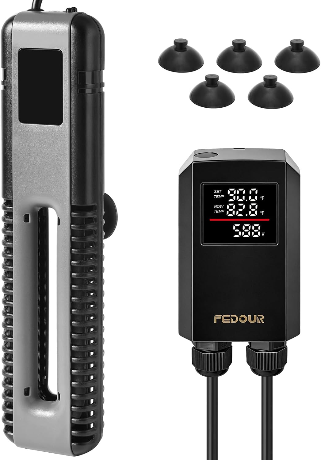 FEDOUR 600W 800W Titanium Aquarium Heater with Digital Controller, Submersible Aquarium Heater with Overheating Protection, for up to 220Gallon Fish and Turtle Tank (800W for up to 220Gal)