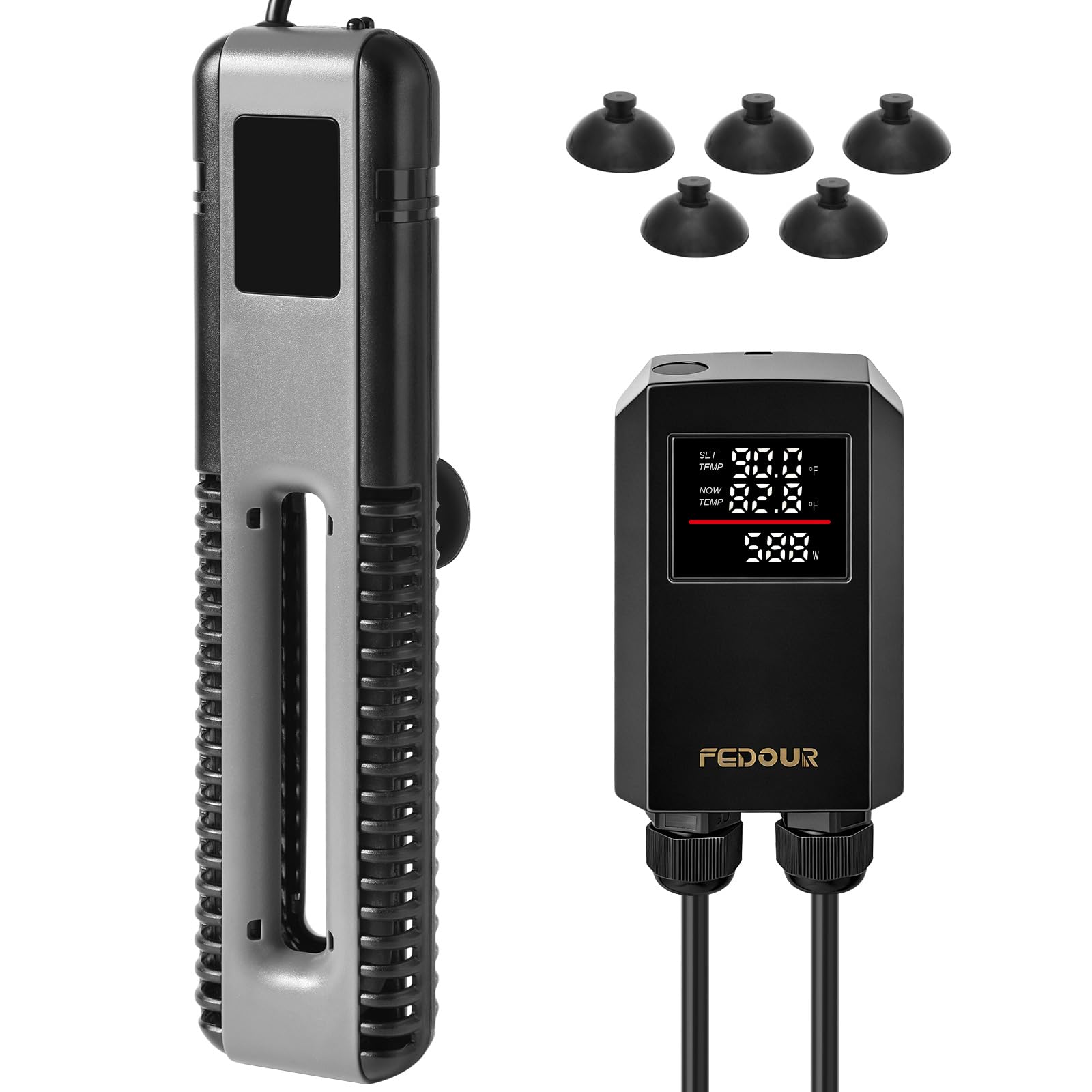 FEDOUR Calentador de acuario de titanio de 600 W y 800 W con controlador digital, calentador de acuario sumergible con protección contra sobrecalentamiento, para tanque de peces y tortugas de hasta