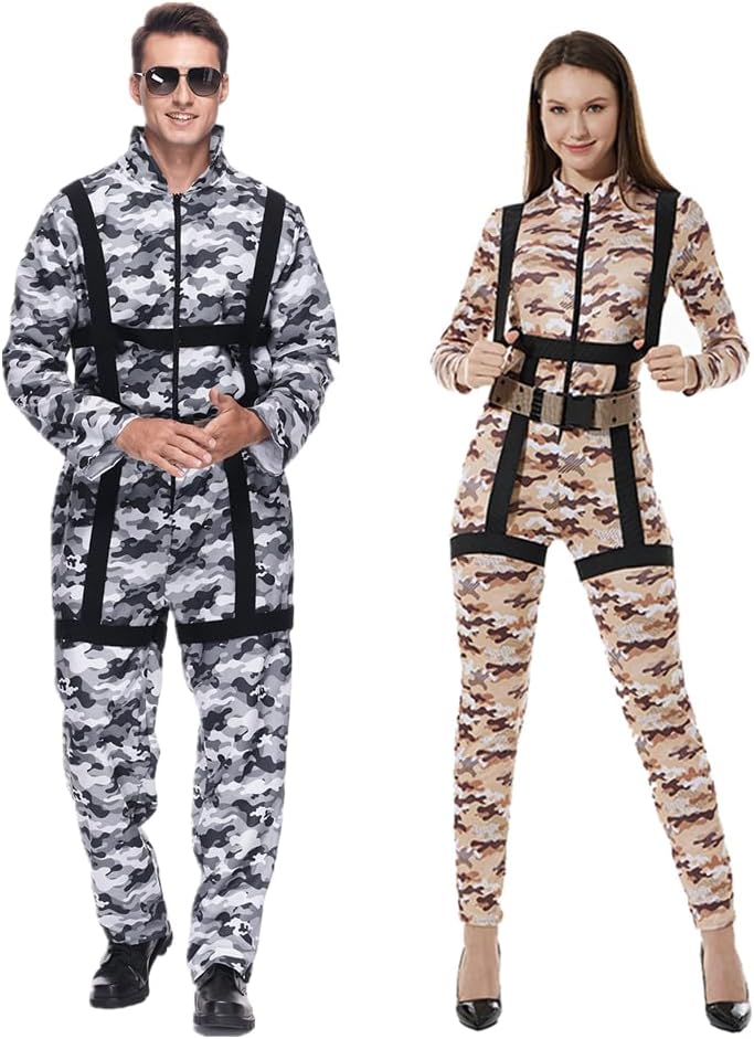 EraSpooky Men Paratrooper Costume Military Camouflage Jumpsuit with Harness - Image 6