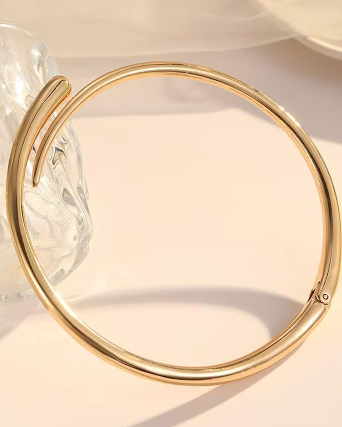 Gold Collar Necklace for Women Trendy Chunky Metal Choker Adjustable Round Open Cuff Necklace Summer Clavicle Chain Statement Hip Hop Gold Jewelry Accessories for Her - Image 5