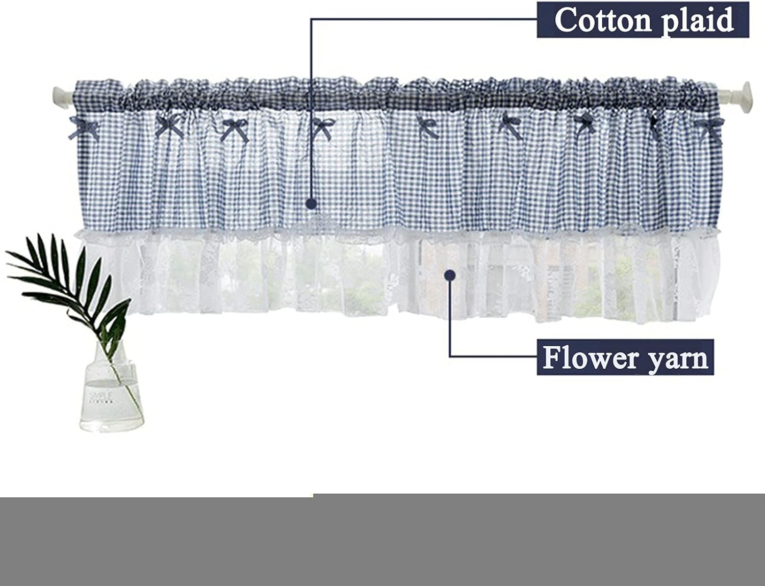 LUNEZY Kitchen Curtain,Voile Curtains Tier Curtains,Country Style Bistro Curtain,Small Cafe Curtains,Checkered Gingham Short Store Curtains,Short Half Window Valance Curtain for Balcony B