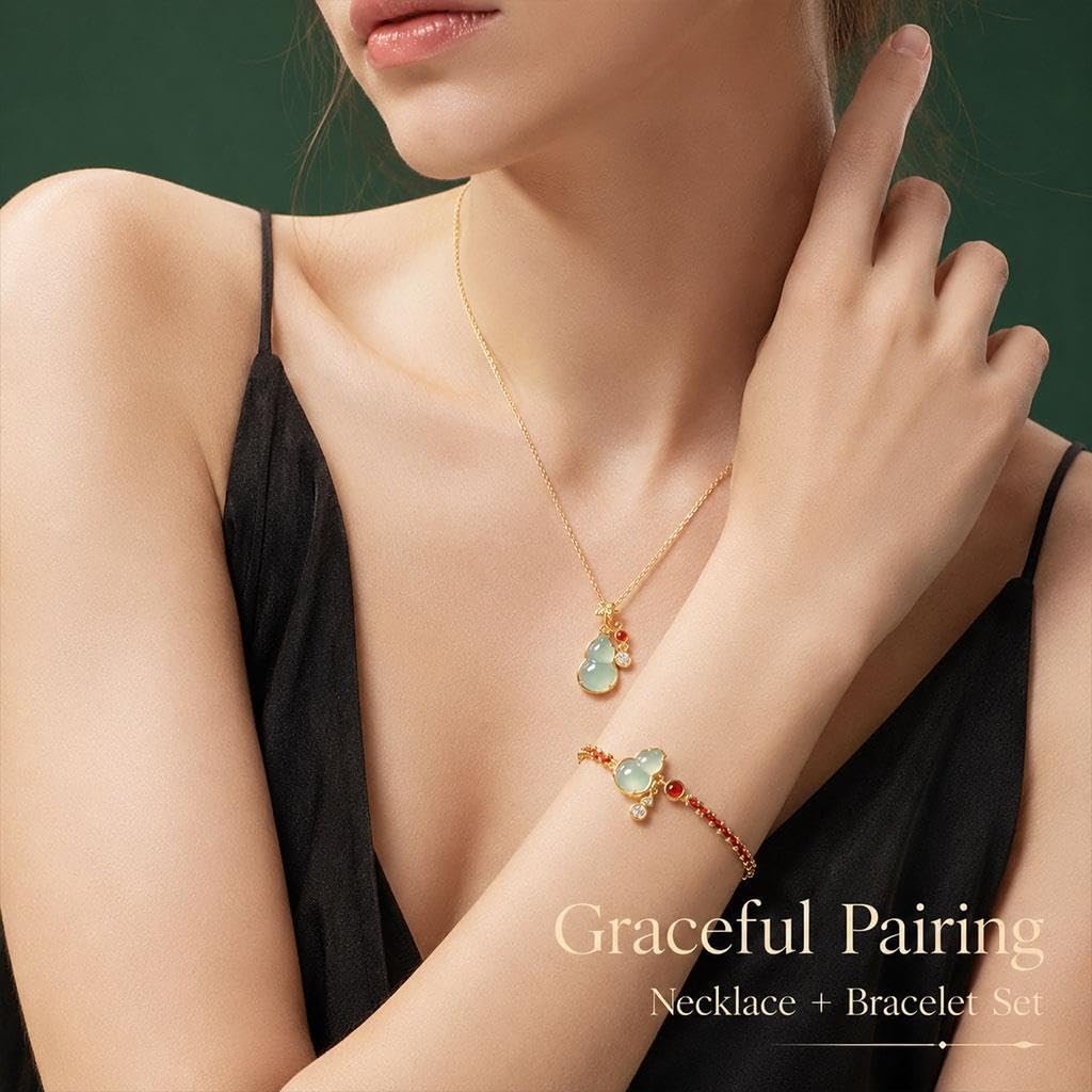 Set De Joyería De Calabaza De Jade Natural, Collar Pulsera