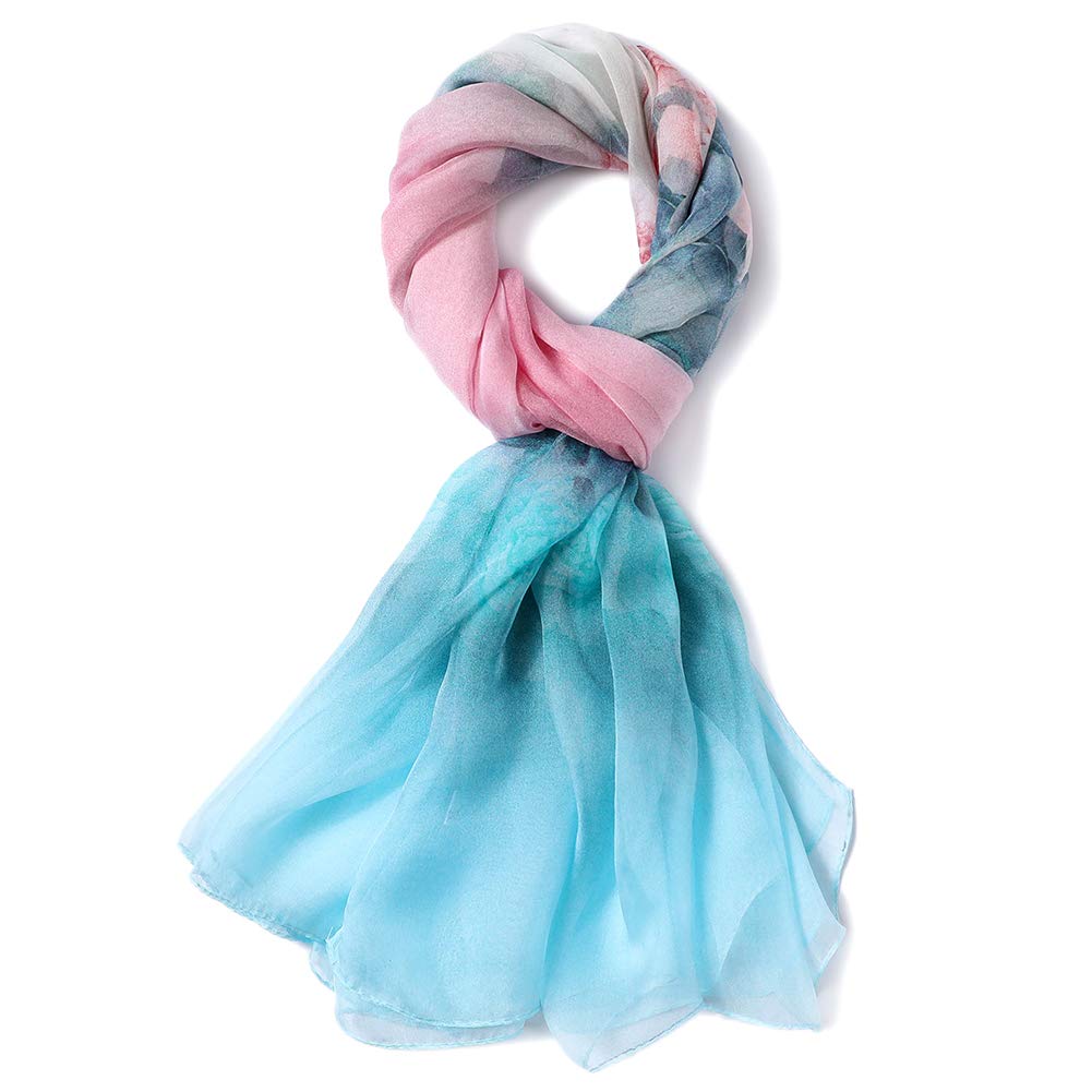 STORY OF SHANGHAI Sciarpa di 100% Seta da Donna Foulard Chiffon con Fantasie Orientale Semi-Trasparente