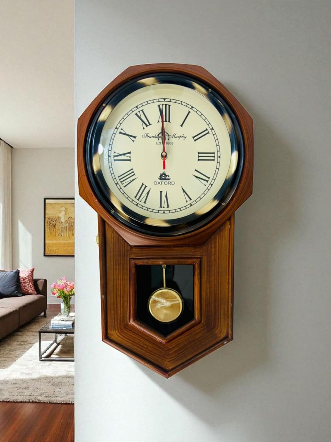 Online Clock. Wooden Wall Clock with Pendulum – Roman Numerals, Classic Analog Design, Elegant Home & Office Décor – Franklin & Murphy (Est. 1868)"-image-44