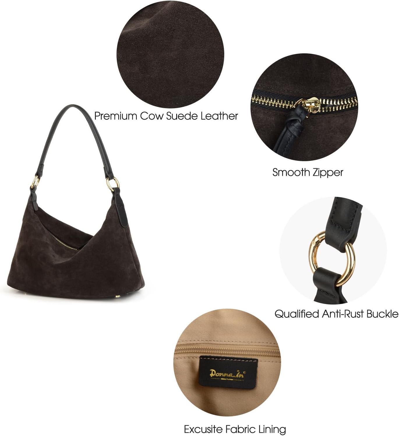 Slouchy Suede Crescent Hobo Bag for Women, Suede Trendy Shoulder Satchels Bag and Work Tote Bags for Women - Image 5