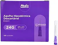 Agulha Calibre 20x0,55mm Roxa 24g Estéril Cx 100un 0 Ml