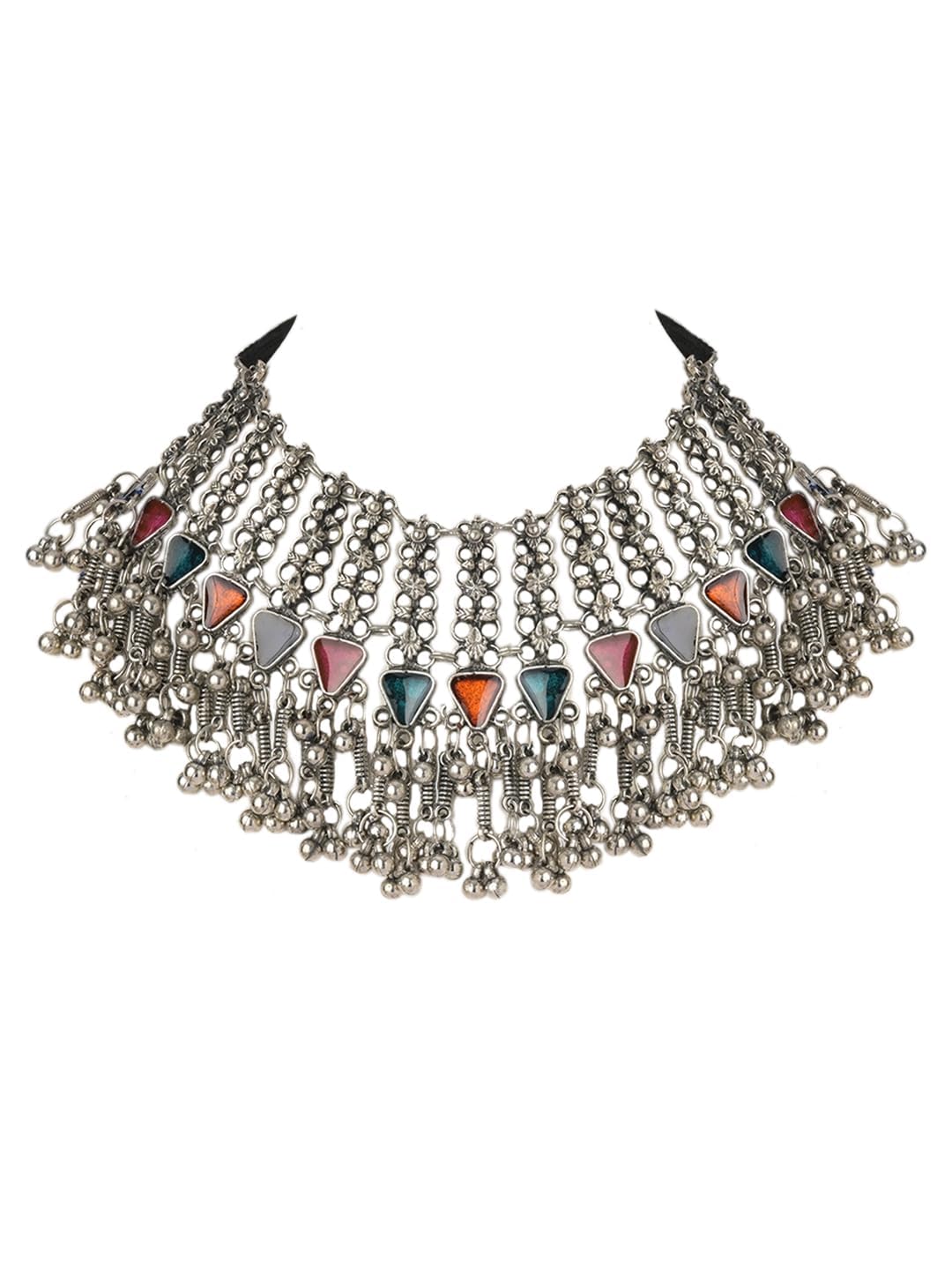 VENI Handicraft Silver Oxidized Stylish Trendy Jewellery for Girls & Women 92.5 silver Plated oxidised Meena Necklace Choker (Silver) (B0D427VP6L) Amazon Price History, Amazon Price Tracker