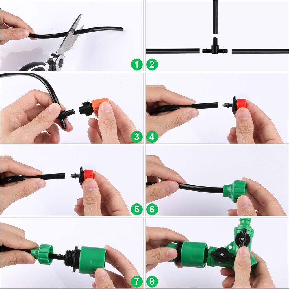 Kit di microirrigazione a goccia in plastica | Kit di irrigazione automatica a microgoccia da 149 pezzi, irrigazione da giardino, tubi da 30 m
