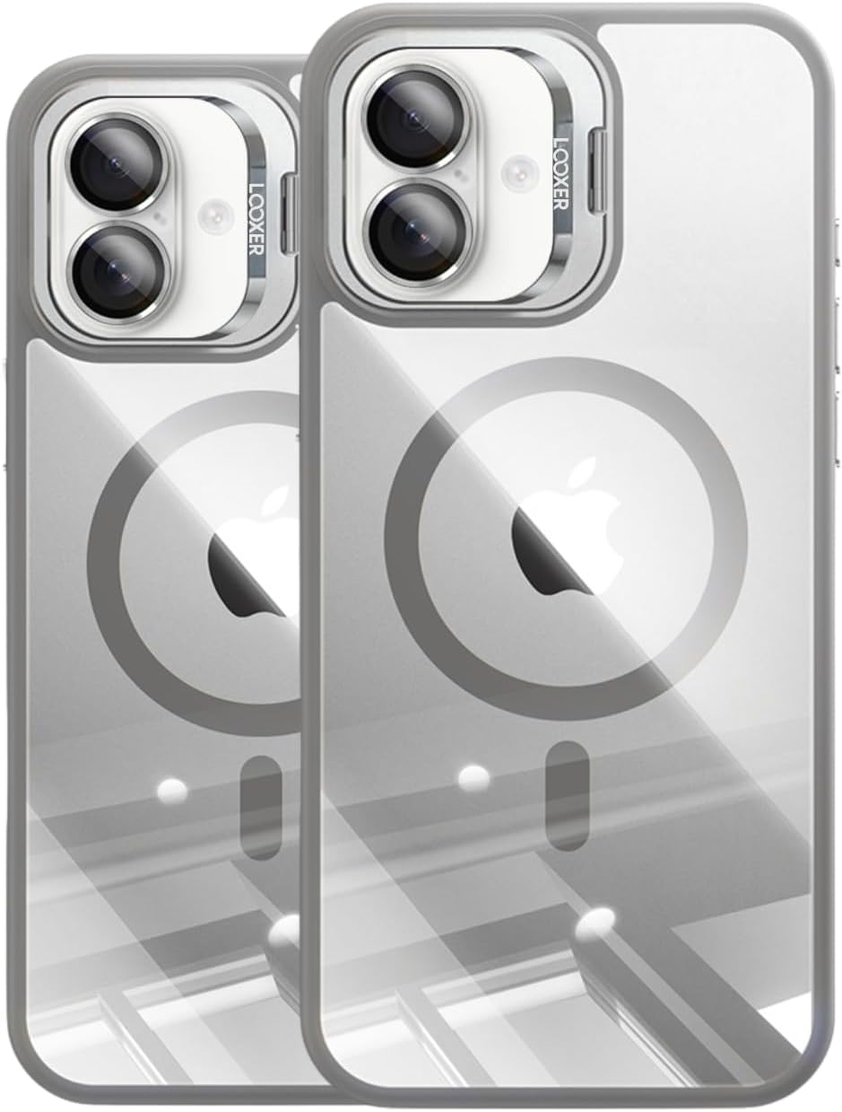 LOOXER® Vanguard Clear Case for iPhone 16 (6.1”) | Built-in Camera Lens Stand, Crystal-Clear Military-Grade Drop Protection MagSafe Cover + Premium Screen Protector Included (Grey, 16)